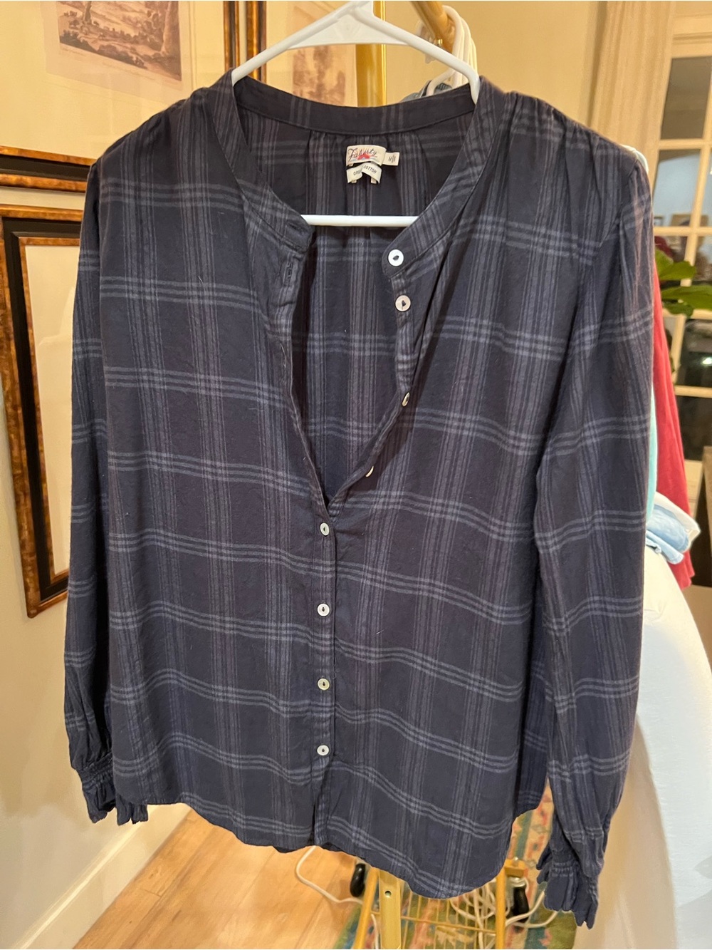 Faherty Navy Plaid Button-Front Womens Shirt